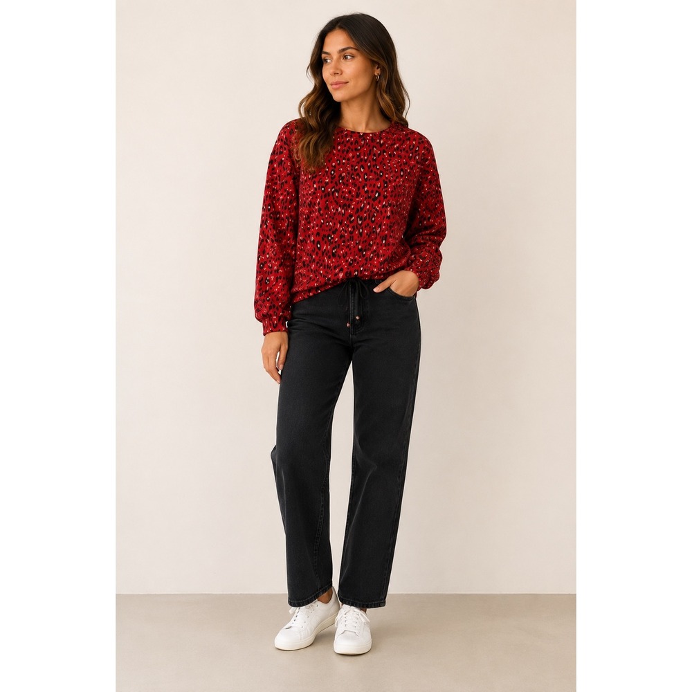 Eva Franco Dash Tigress Leopard Print Drawstring Hem Sweatshirt Pullover Size 0